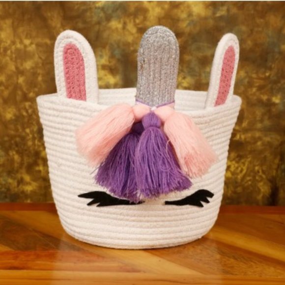 Unicorn face kids basket ears, horn, white, pink, 8x8 - Picture 6 of 9